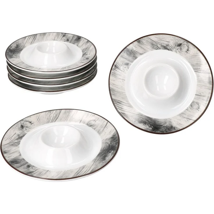 MamboCat Eierbecher 6x Alois Eierbecher mit Ablage weiß Holz-Optik Porzellan 6 Personen – Bild 1