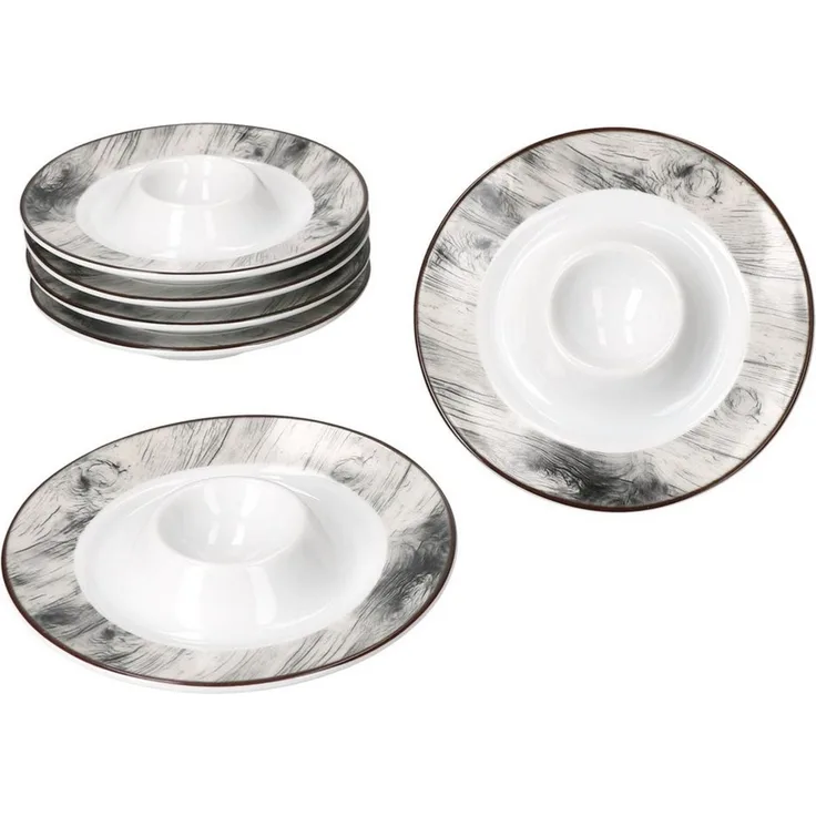 MamboCat Eierbecher 6x Alois Eierbecher mit Ablage weiß Holz-Optik Porzellan 6 Personen