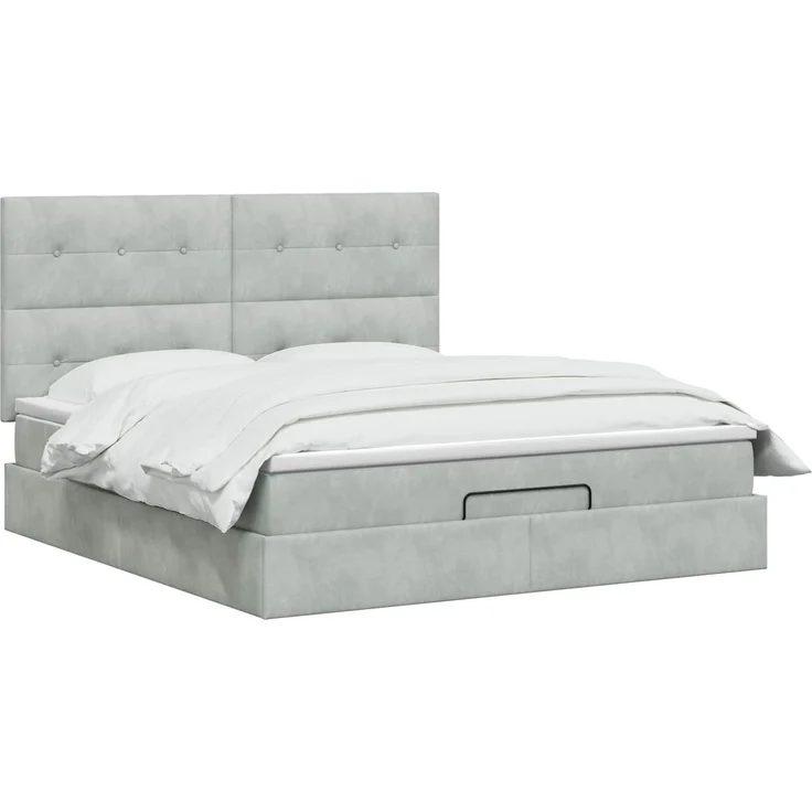 vidaXL Ottoman-Bett mit Matratze und LED Hellgrau 180x200 cm Samt 3458319 – Bild 2