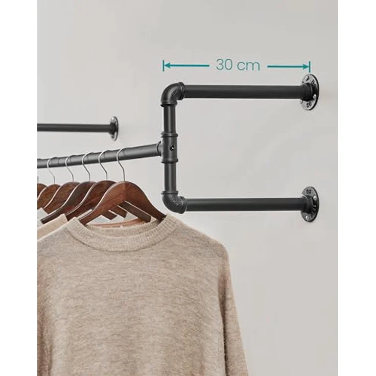 Songmics Kleiderstange (1 St) Wandmontage bis 60 kg belastbar HSR64BK – Bild 8