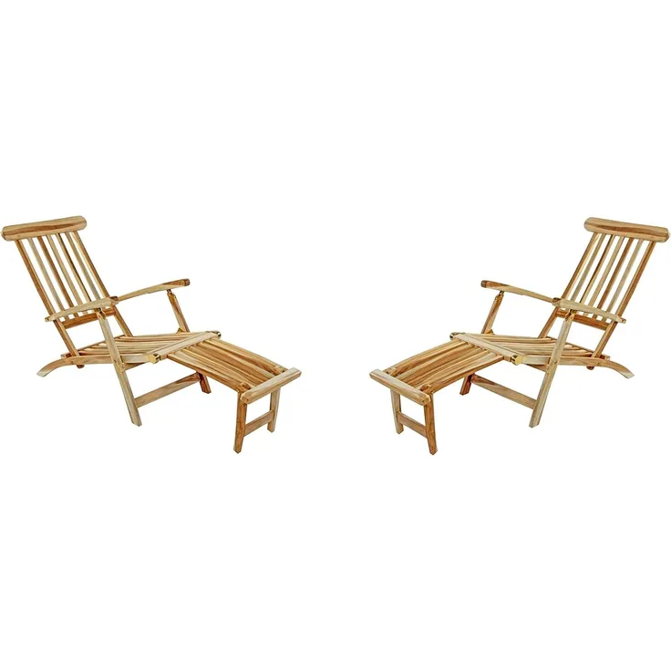 SAM 2er Set Gartenliege Puccon, verstellbare Sonnenliege, Teakholz massiv, Liegestuhl klappbar, Deckchair/Holzliege ideal für Balkon, Terrasse und Garten
