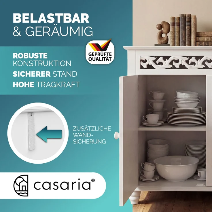 Casaria Kommode Sideboard Schrank Jersey 2 Türen Weiß – Bild 4