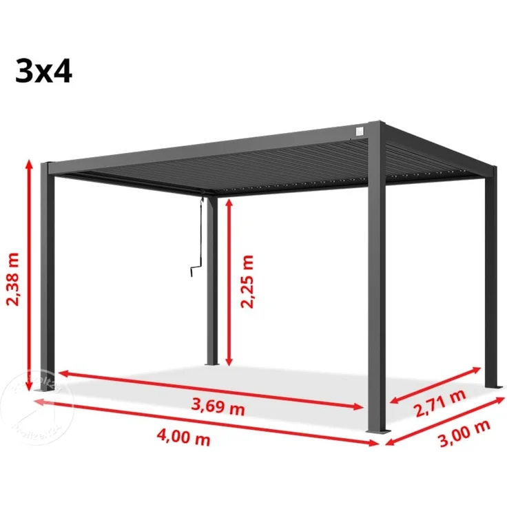 PRIMEYARD Pergola 3x4 m Aluminium-Pfosten mit Lamellendach aus Stahl anthrazitfarbeneTerrassenüberdachung – Bild 10