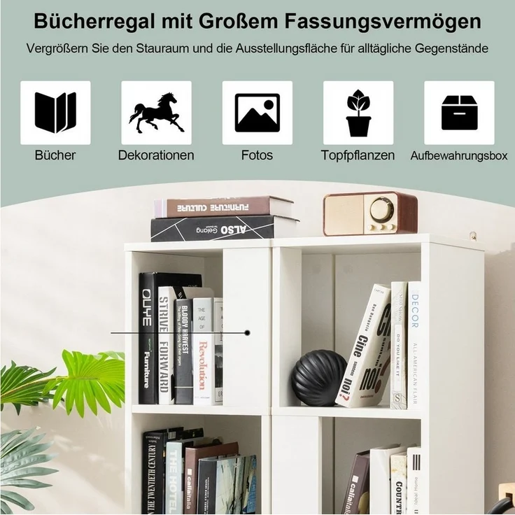 COSTWAY Bücherregal, 2-tlg, mit 6 Fächern, Holz, Kippschutz, 33x33x100,5cm – Bild 2