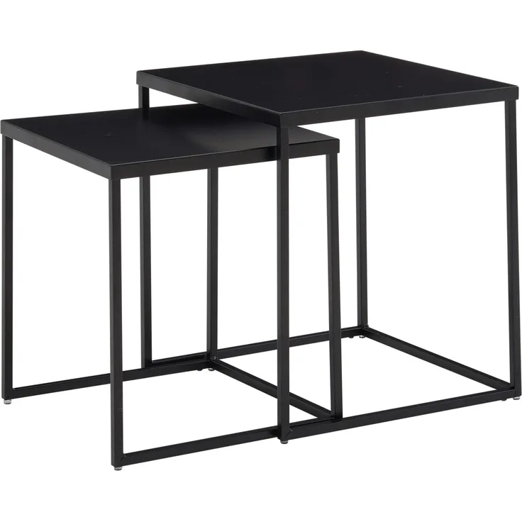 Wohnzimmertisch 2er Set Metall Beistelltisch Eckig Schwarz | Design Beistelltisch Industrial | Sofatisch Couchtisch Quadratisch | Tischset 2-teilig Satztisch Stahl