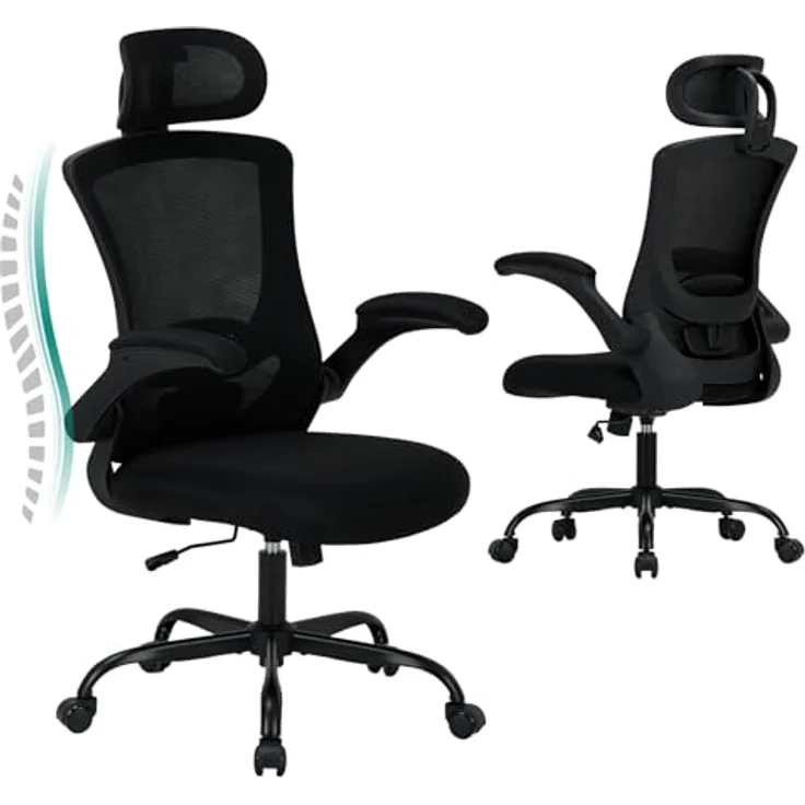 COLAMY Bürostuhl Ergonomisch, Netz-Schreibtischstuhl mit Verstellbarer Kopfstütze, Chefsessel Office Chair mit Lendenwirbelstütze, Verstellbarer Neigungsverschluss Drehstuhl, Ganz Schwarz – Bild 2