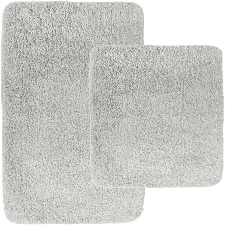 NYVI Badematte Badematten Set 2 teilig NYVISpa Lasalle Weiß Badezimmerteppich Set, Höhe 20 mm, Polyester, Badematte 50x80cm + WC Vorleger ohne Ausschnitt, Rutschfest & Waschbar