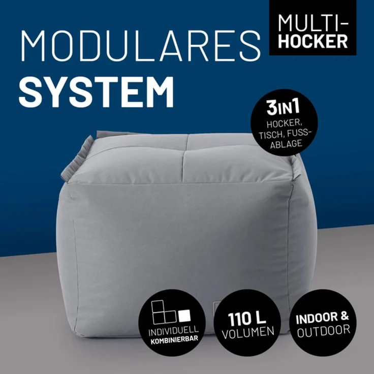 Lumaland Sitzsack-Sofa, Polyester, Pouf, Grau, 40 x 54 x 54 cm – Bild 2