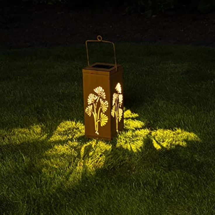 Spetebo LED Solarleuchte LED Solar Schatten Laterne Rost Optik - 27 cm, Einschaltautomatik, LED, warm weiß, Garten Deko Leuchte aus Metall – Bild 3