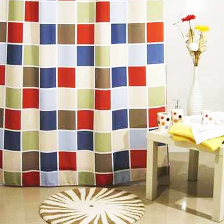 Duschvorhang Muster Textil 180 x 200 mit Ringen Karo Bunt – Bild 2