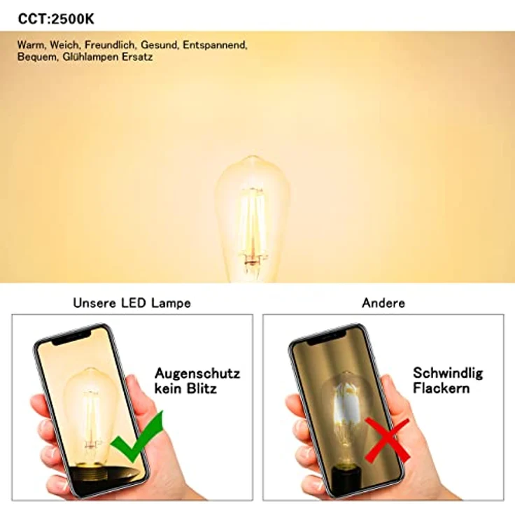LVWIT Edison Vintage Glühbirne E27 ST64 6.5W, 685LM, 2500K Warmweiß Ideal für Nostalgie und Retro Beleuchtung im Haus Café Bar (6er Pack) – Bild 7