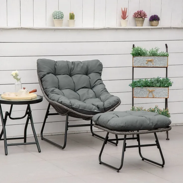 Outsunny Sitzgruppe Rattanstuhl mit Kissen, (Gartensessel, 2-tlg, Rattan Relaxsessel), Stahl Polyester Grau 69 x 76 x 70 cm