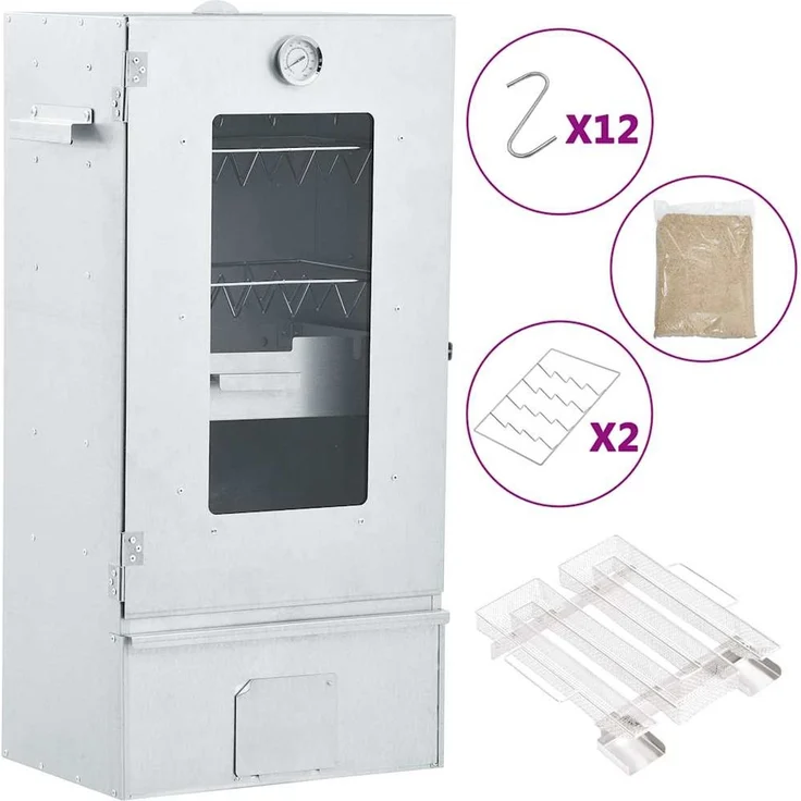 vidaXL Räucherofen mit Kaltrauchgenerator, Verzinkter Stahl, 44,5 x 29 x 83 cm, 15.28 kg, mit Glasfenster – Bild 1