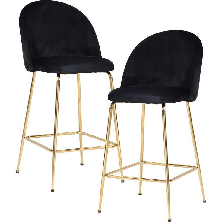 Barhocker 2er Set Samt Schwarz mit Lehne Goldene Beine Skandinavisch 110kg – Bild 1