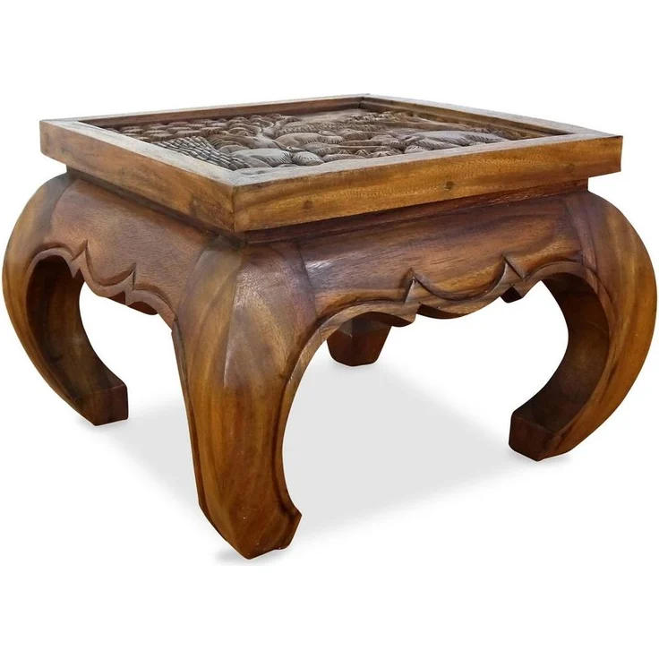 livasia Couchtisch Opiumtisch mit handgefertigter Schnitzerei, Akazie 55 x 55 x 40 cm, handgefertigt – Bild 2