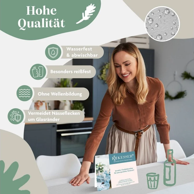 KESSER Tischläufer 25 m × 30 cm, wasserabweisend & abwaschbar, 30 g/m², anpassbare Vlies-Tischdekoration – für Feste aller Art geeignet – Bild 3