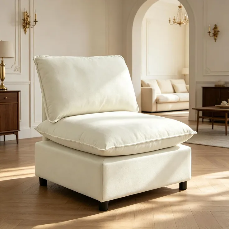 Wohnora-Salon-Sessel, moderner 1-Sitzer ohne Liegefunktion, großer Sitzbereich mit dicken Kissen, Maße 146x85x78 cm,H 78cm x T 74cm x B 85cm,Creme