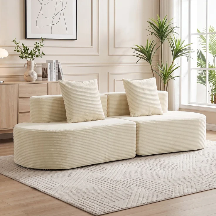 HOMCOM 3-Sitzer-Sofa, Polyester, Schaumstoff, Beige, 245 x 86 x 82 cm – Bild 2
