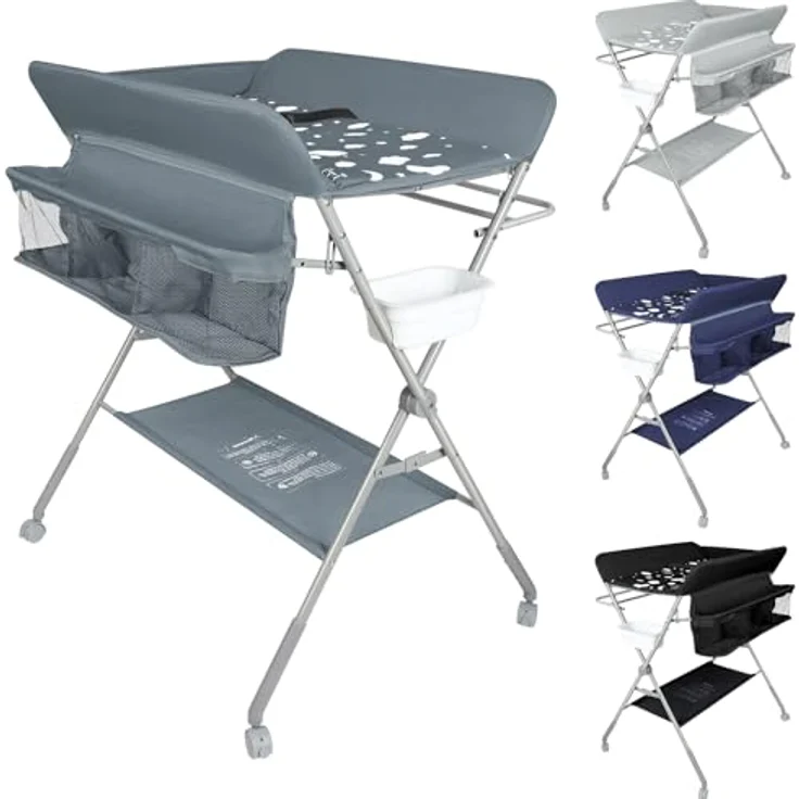 Baby Klappbarer Wickeltisch，Mobiler Wickeltisch mit Rollen und Wickelauflage,Wasserdicht und Höhenverstellbar，Baby Wickelkombi mit Ablagefächern-80 * 58 * 90 cm-dunkelgrau – Bild 8