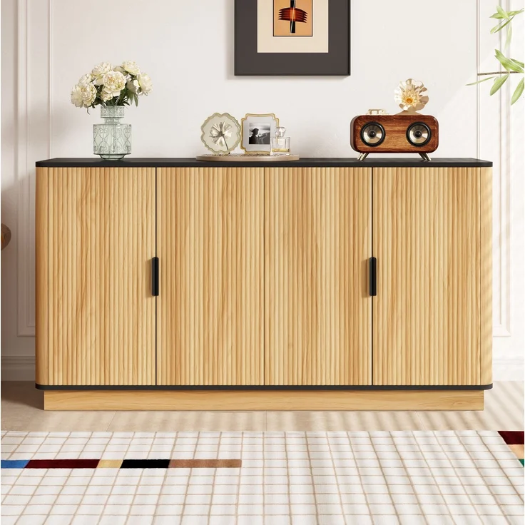 DESVIAE Sideboard 4-türig mit Dämpferscharnieren 139x75x40 cm Spanplatte Natur – Bild 3