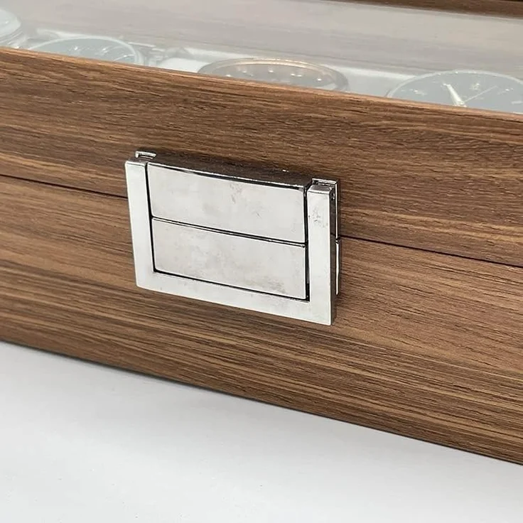 mixed24 Schmuckkasten Holz Uhrenkoffer für 6 Uhren Uhrenaufbewahrung Uhrenkasten Uhrenbox, Deckel aus Echtglas – Bild 4