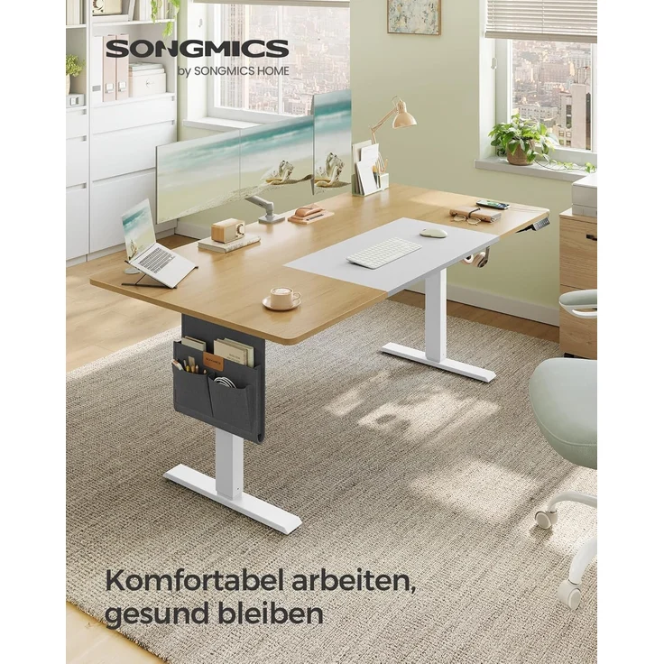 SONGMICS Höhenverstellbarer Schreibtisch elektrisch, 180x80 cm, stufenlos verstellbar, Memory-Funktion mit 4 Höhen, USB-C-Anschluss, natureichenfarben-mattweiß LSD028YD02 – Bild 3