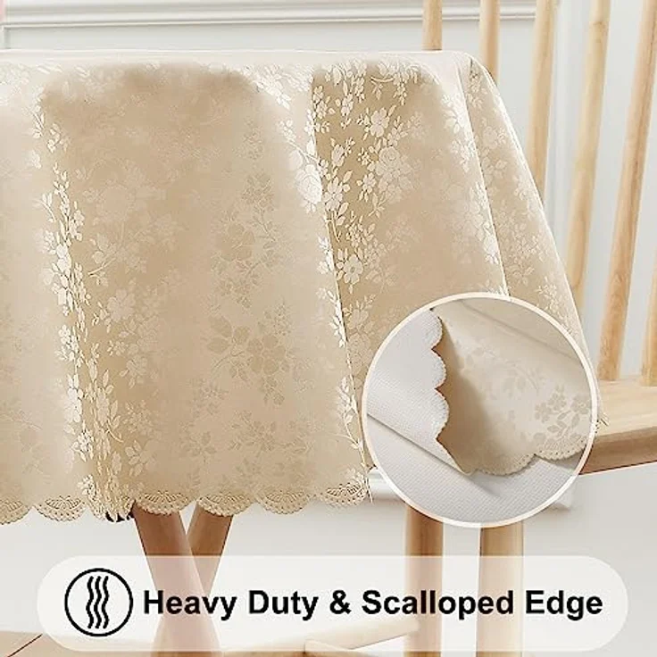 smiry Runde Tischdecke, wasserdicht, strapazierfähig, Vinyl-Tischdecken, abwischbar, waschbar, Tischdecke für Küche und Esszimmer (Beige, 152,4 cm rund) – Bild 4