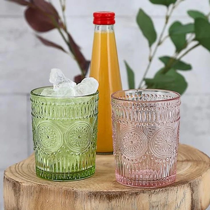CEPEWA Glas Trinkglas 6er Set 'Mandala' Ø8x10cm 300ml Glas rosa grün orange – Bild 3