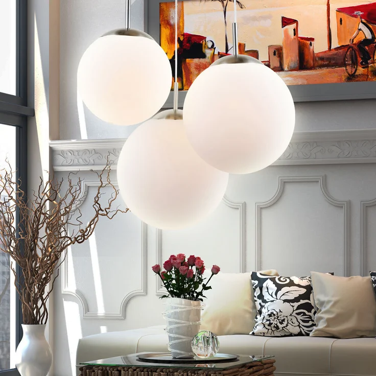 Hängeleuchte, 3 Flammig, Kugeln, Glas satiniert, D 51,5 cm – Bild 7