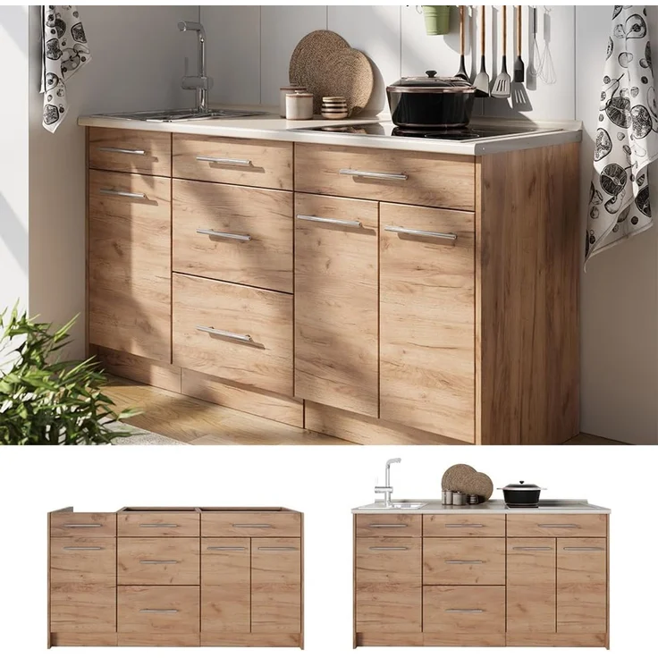 Küchenblock Fame-Line Goldkraft Eiche 150 cm, AP Marmor Vicco – Bild 7