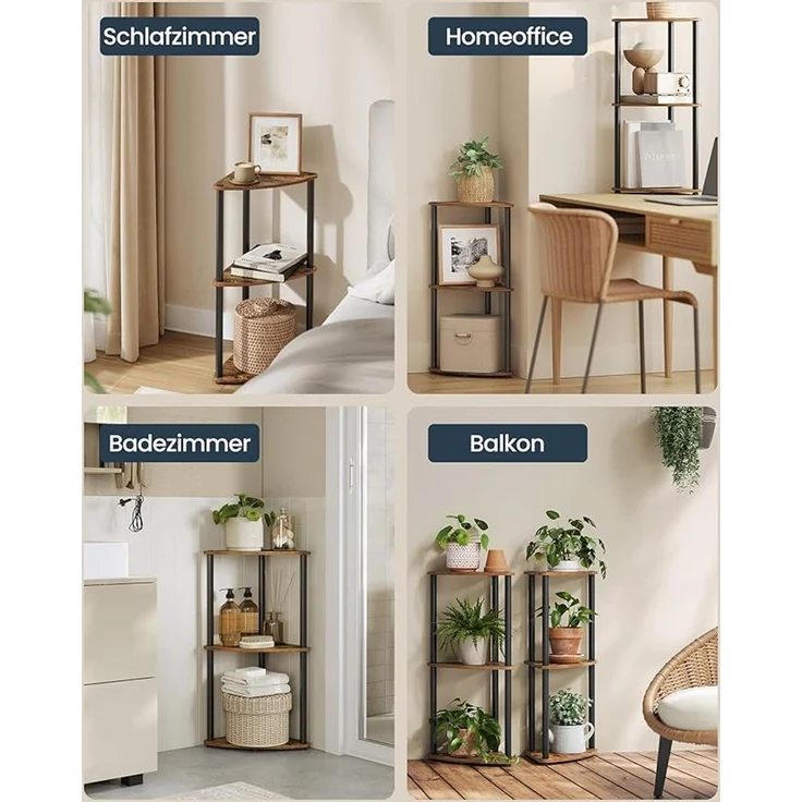SONGMICS HOME Superschnelle werkzeuglose Montage, Eckregal mit 3 Ebenen, Standregal, Regal, 38,3 x 27 x 70,6 cm, Wohnzimmer, Schlafzimmer, Küche, vintagebraun – Bild 4