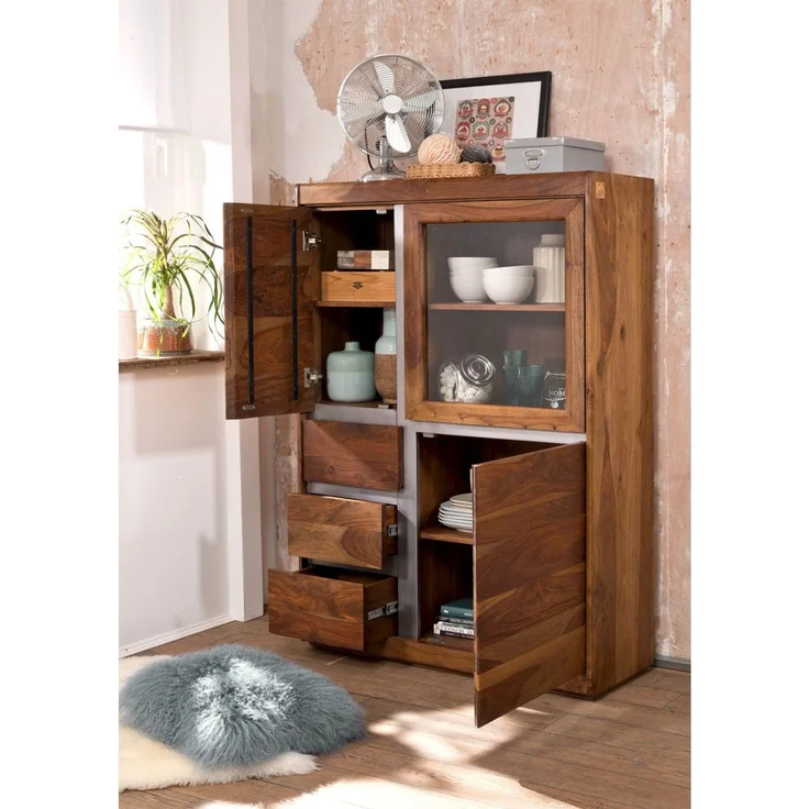 Highboard Sheesham 102x40x147 noble unique lackiert SYDNEY #125 – Bild 4