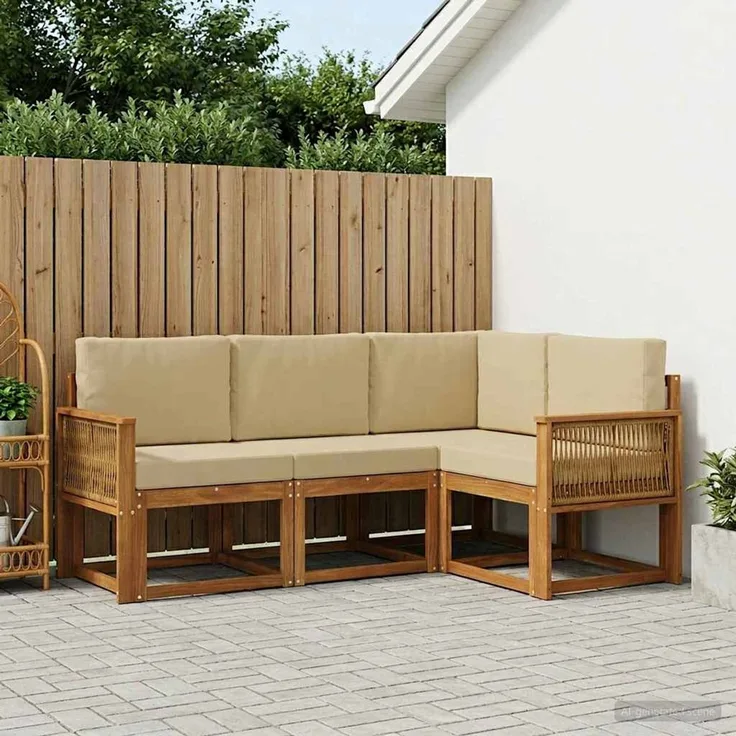 vidaXL Outdoor-Sofagarnitur 4 stk. 4-Sitzer Natur und Beige 3385179