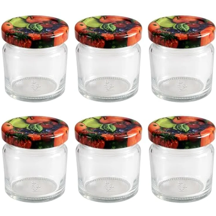hocz 6x Mini Marmeladengläser 50 ml | mit Deckel Obst TO 43 | kleine Einmachgläser mit Schraubdeckel zum befüllen | Schraubgläser, Sturzgläser Set | leere Gläser für Marmelade | 6 Stück – Bild 1