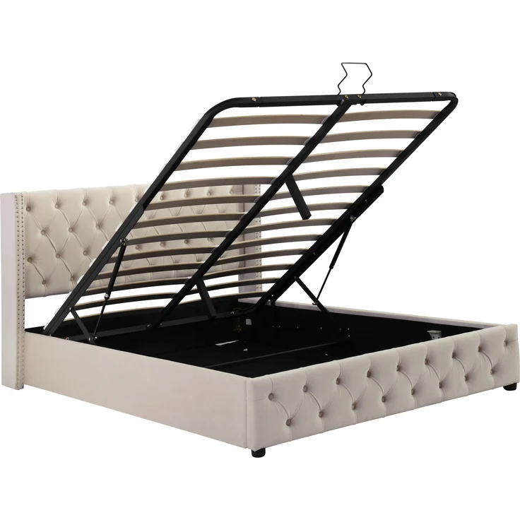Polsterbett 140x200 cm aus Samt mit Bettkasten – Chesterfield-Design, Kopfteil 94,5 cm – Bild 7