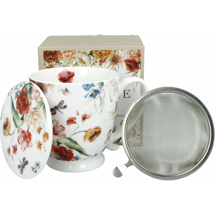 DUO Becher REBECCA mit Fuß, 500 ml, inkl. Deckel und Teesieb, New Bone China Porzellan