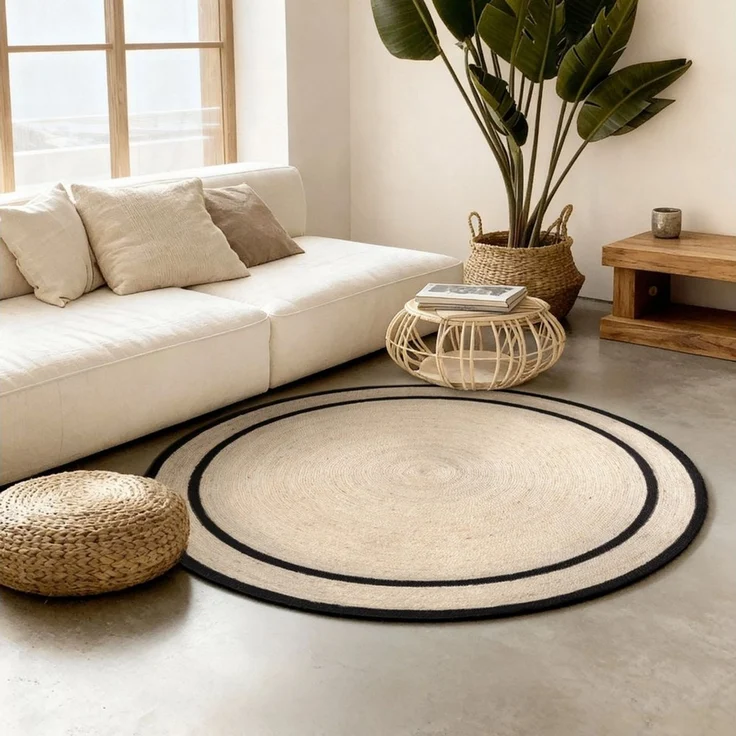HANSE Home Teppich Lina, rund, Höhe: 7 mm, Jute, Handgemacht, Rund, Wohnzimmerteppich, Naturteppich – Bild 1
