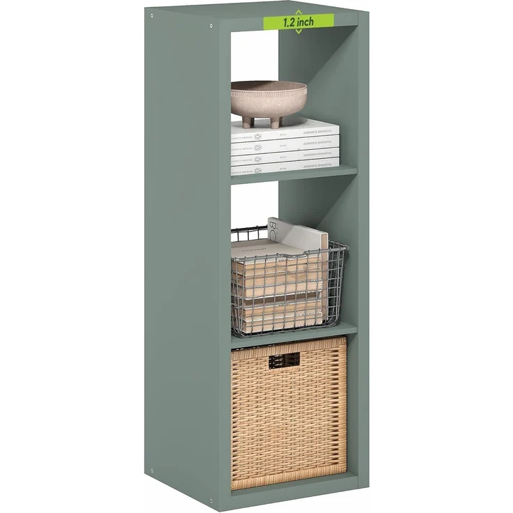 Furinno Cubicle 3-Würfel Bücherregal mit dickem Rahmen, horizontal und vertikal wendbares Regal mit offener Rückwand, für Wohnzimmer, Schlafzimmer, Homeoffice, Salbeigrün