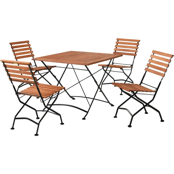 Schlossgarten Set 5tlg, 4 Klappstühle, Klapptisch 90 x 90 cm