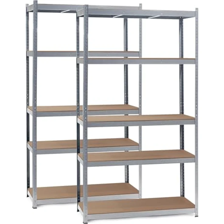 Wiltec Set 2X Schwerlastregal 100 x 60 x 200 cm, 200kg/Ablage, Steckregal verzinkt aus Stahl, Lastenregal mit 5 Ablagen, Werkstattregal – Bild 2