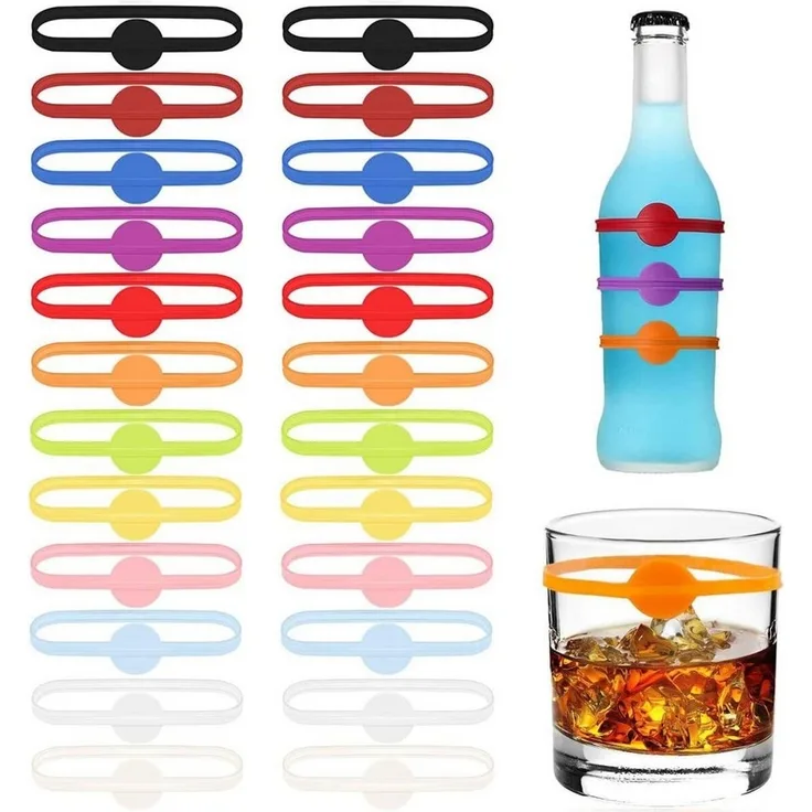 FELIXLEO Küchenorganizer-Set Glasmarkierer Silikon Wiederverwendbar Bunt Weinglas Marker, (24-tlg)