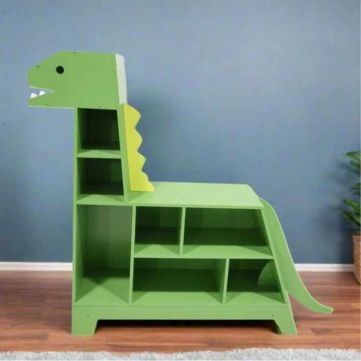 Teamson Kids Dinosaurier-förmiges Bücherregal/Spielzeug-Organizer mit verschiedenen Fächern, Grün – Bild 2