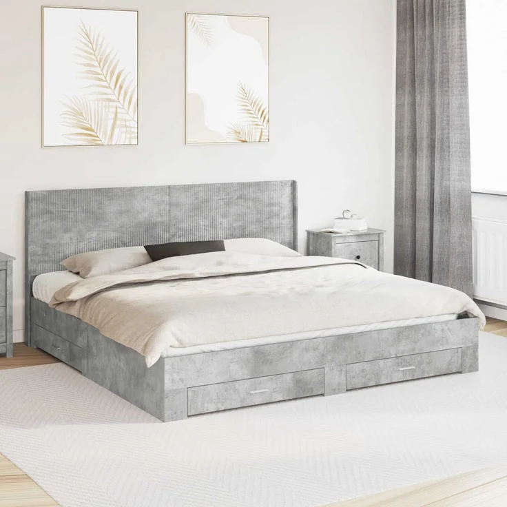 vidaXL Bettgestell mit Stauraum und Kopfteil Betongrau Holzwerkstoff 3414076 – Bild 1