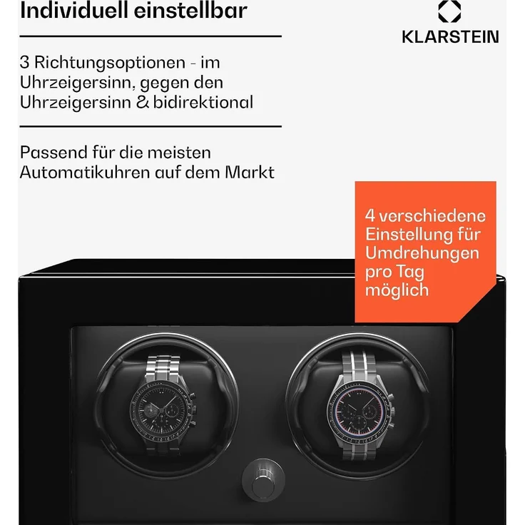 ChronoVault Uhrenbeweger | 2+3 Uhren | vegan | Hochglanz | 4 Modi | Mabuchi Motor | LED | Schublade Schwarz – Bild 3