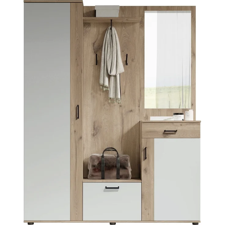 Kompaktgarderobe >Jens< in Viking Oak Dekor / Lichtgrau - 145x184x29cm (BxHxT) – Bild 4