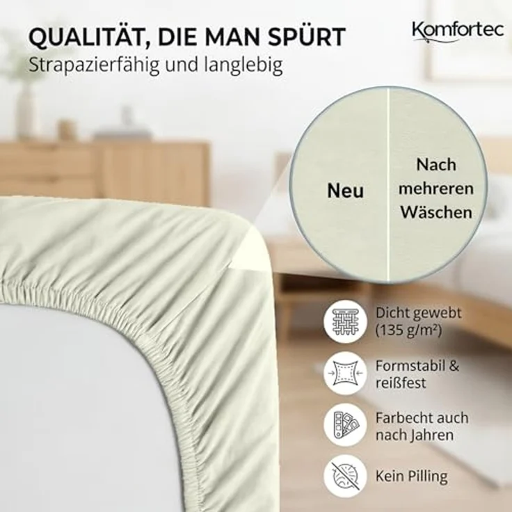 Komfortec 2er Pack Jersey Spannbettlaken 180x200 cm, 100% Baumwolle, Doppelpack Spannbettuch – Bild 5