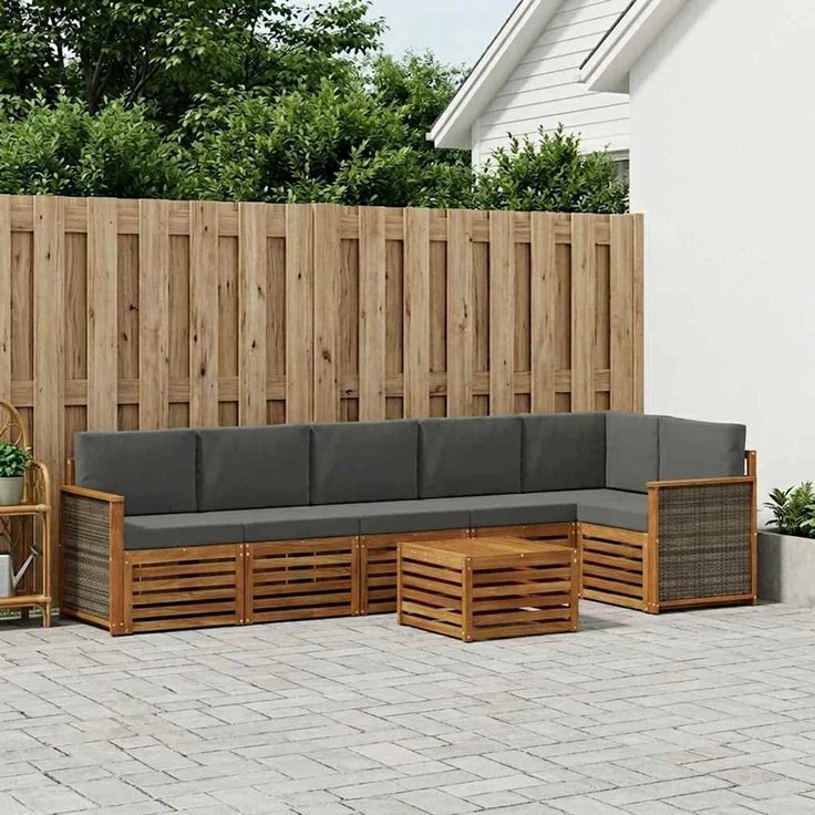 vidaXL Outdoor-Sofagarnitur 7 stk. 6-Sitzer Natur und Anthrazit 3384438 – Bild 1