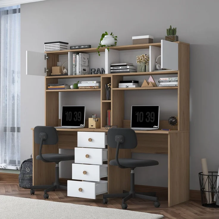 Skye Decor 'HA130 - 4017' Schreibtisch, Walnuss / Weiß, 180 x 166,3 x 50 cm – Bild 7
