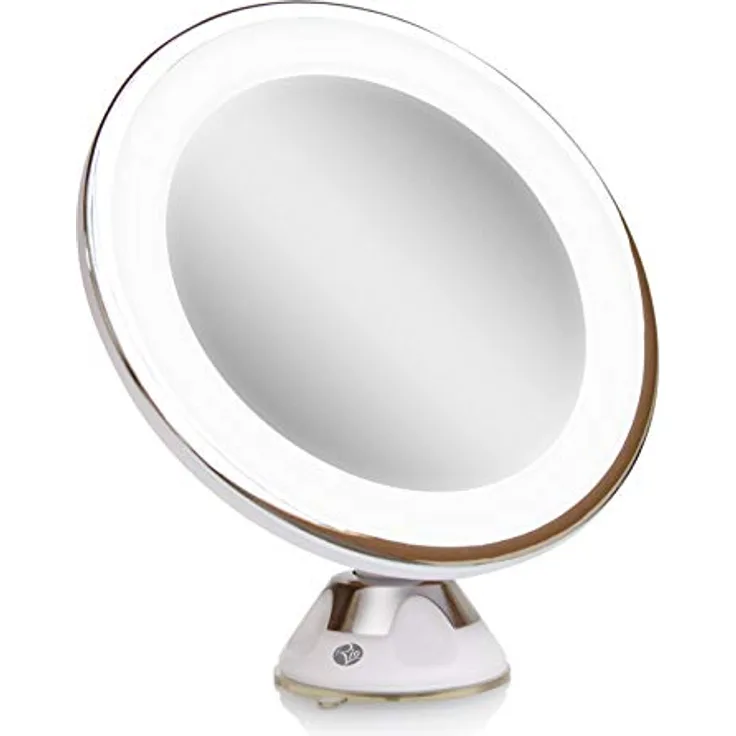 Rio Beauty Kosmetikspiegel mit 5-facher Vergrößerung und LED-Beleuchtung, 360° drehbar, Weiß