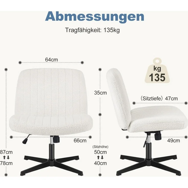 DUMOS Bürostuhl Ohne Armlehne Schneidersitz Stuhl, mit Verbreitertem Criss Cross Chair, drehbar – Bild 2